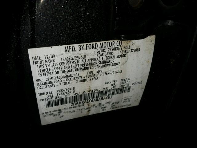 2FMHK6CC6ABA87405 - 2010 FORD FLEX SEL შავი ფოტო 10