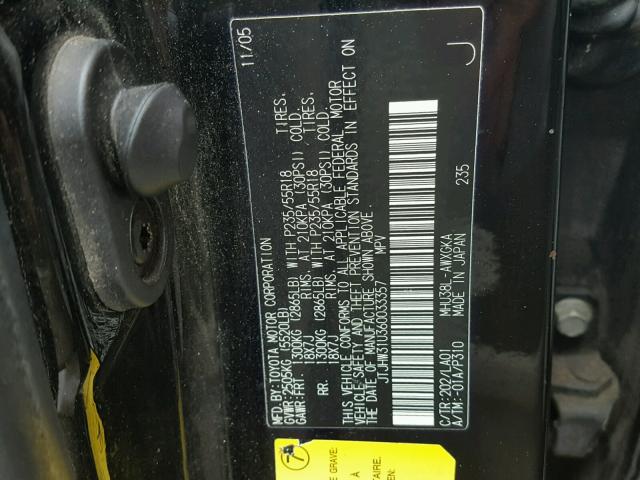 JTJHW31U360033357 - 2006 LEXUS RX 400 BLACK photo 10