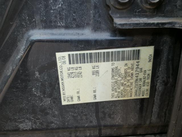 1N4AL21E39N417944 - 2009 NISSAN ALTIMA 2.5 GRAY photo 10