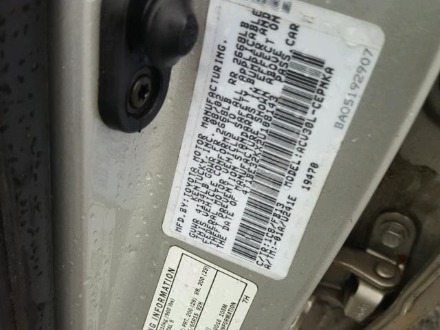 4T1BE32KX2U108143 - 2002 TOYOTA CAMRY LE SILVER photo 10