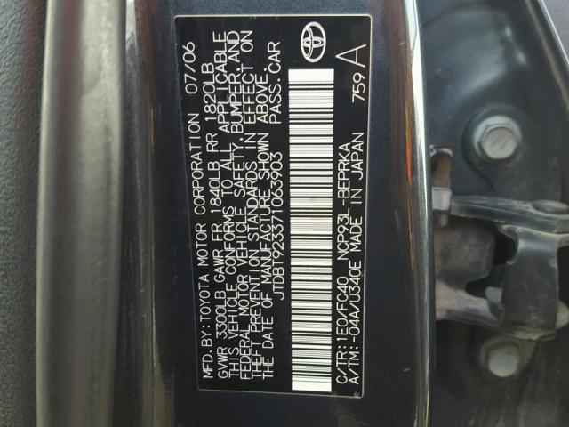 JTDBT923371063903 - 2007 TOYOTA YARIS BLUE photo 10