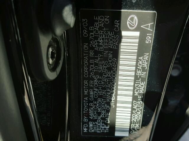 JTHBA30G040004459 - 2004 LEXUS ES 330 BLACK photo 10