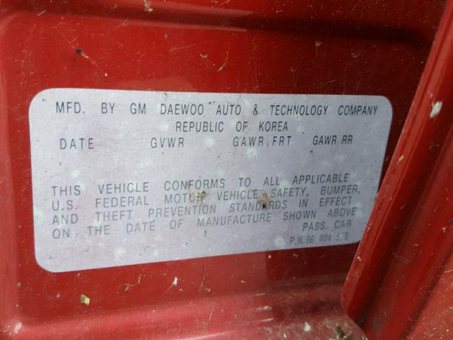 KL1TD52645B359385 - 2005 CHEVROLET AVEO BASE წითელი ფოტო 10