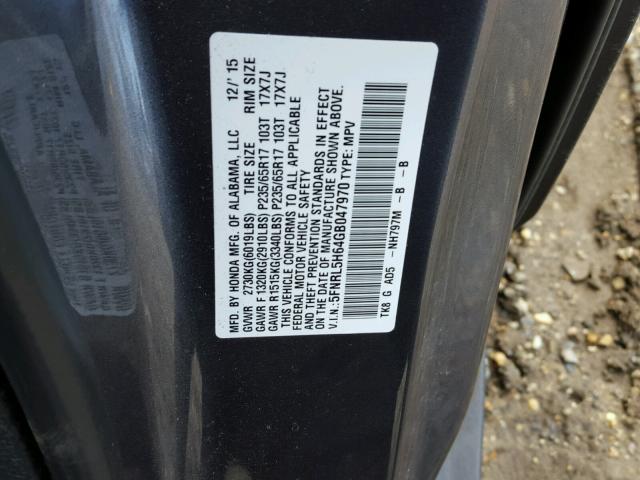 5FNRL5H64GB047970 - 2016 HONDA ODYSSEY EX GRAY photo 10