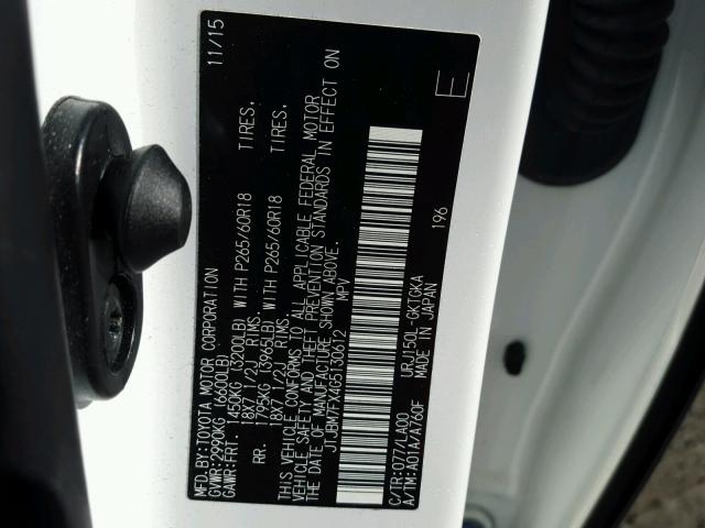 JTJBM7FX4G5130612 - 2016 LEXUS GX BASE WHITE photo 10