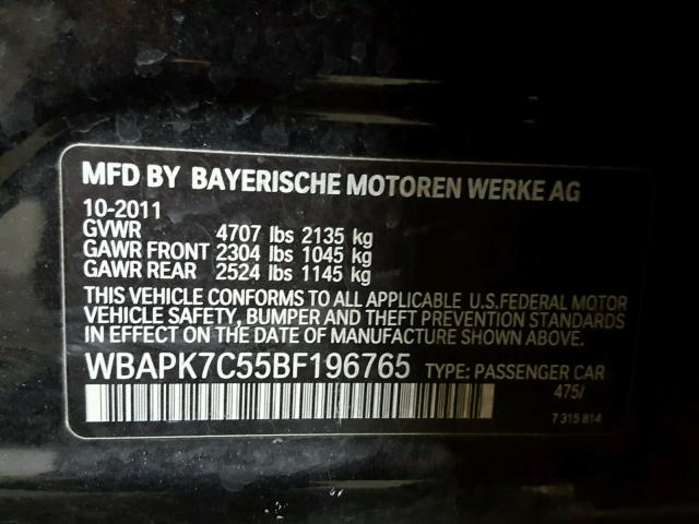 WBAPK7C55BF196765 - 2011 BMW 328 XI BLACK photo 10