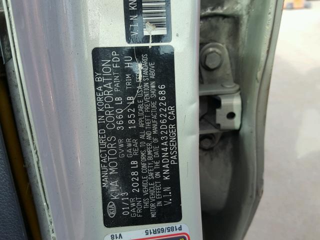 KNADN4A32D6222686 - 2013 KIA RIO EX BLUE photo 10