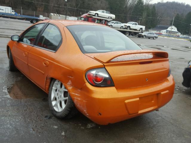 1B3ES56C75D235933 - 2005 DODGE NEON SXT ORANGE photo 3