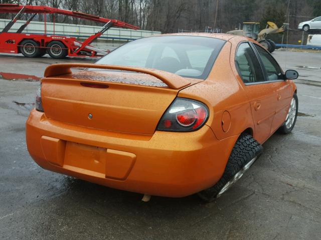 1B3ES56C75D235933 - 2005 DODGE NEON SXT ORANGE photo 4