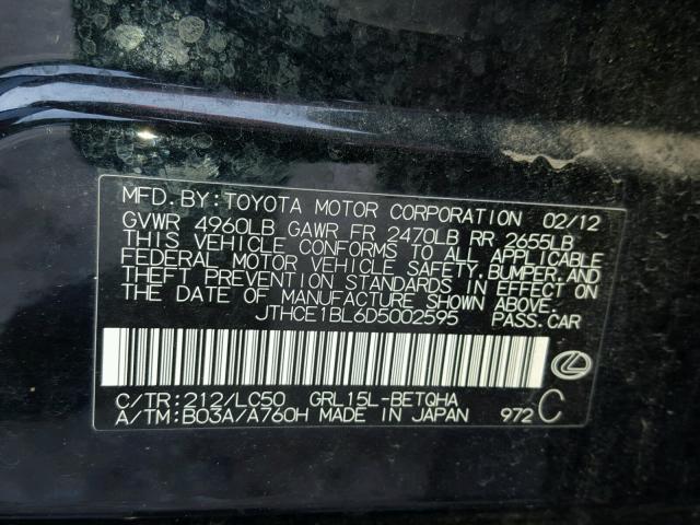 JTHCE1BL6D5002595 - 2013 LEXUS GS 350 BLACK photo 10