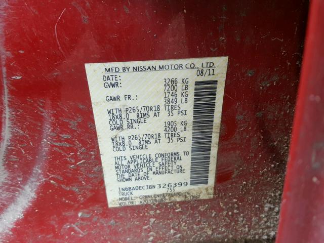 1N6BA0EC3BN326399 - 2011 NISSAN TITAN S RED photo 10