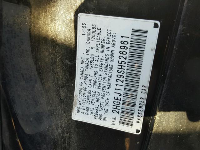 2HGEJ1129SH526961 - 1995 HONDA CIVIC EX BLACK photo 10