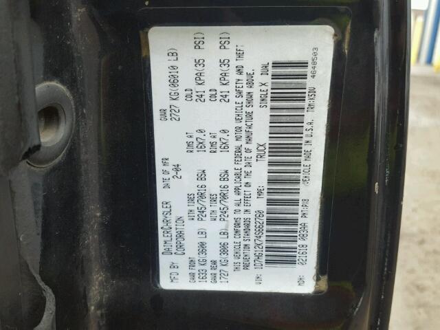 1D7HG12K74S662760 - 2004 DODGE DAKOTA SXT BLACK photo 10