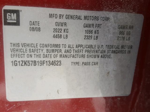 1G1ZK57B19F134623 - 2009 CHEVROLET MALIBU LTZ 栗色 照片 10