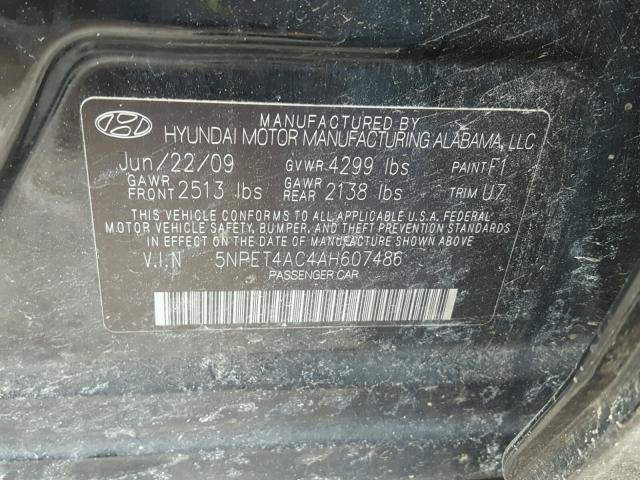 5NPET4AC4AH607486 - 2010 HYUNDAI SONATA GLS BLACK photo 10