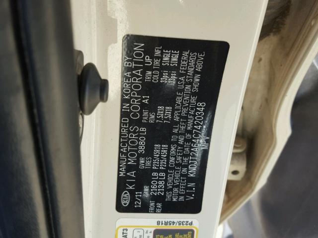KNDJT2A64C7420348 - 2012 KIA SOUL + WHITE photo 10