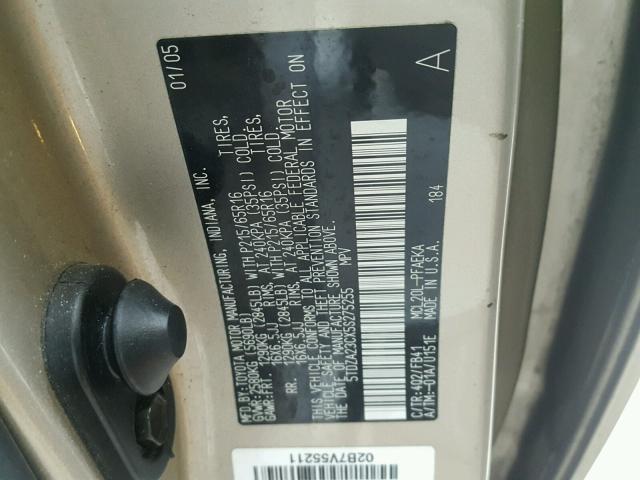 5TDZA23CX5S275255 - 2005 TOYOTA SIENNA CE GOLD photo 10