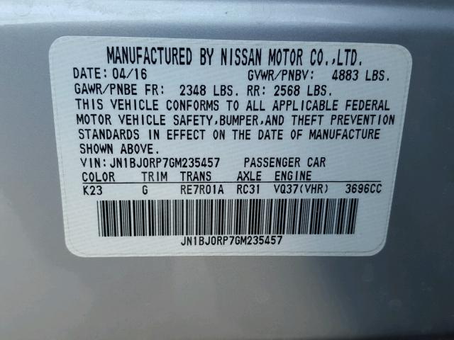 JN1BJ0RP7GM235457 - 2016 INFINITI QX50 SILVER photo 10