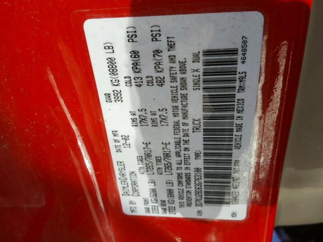 3D7KU28D63G763100 - 2003 DODGE RAM 2500 S RED photo 10