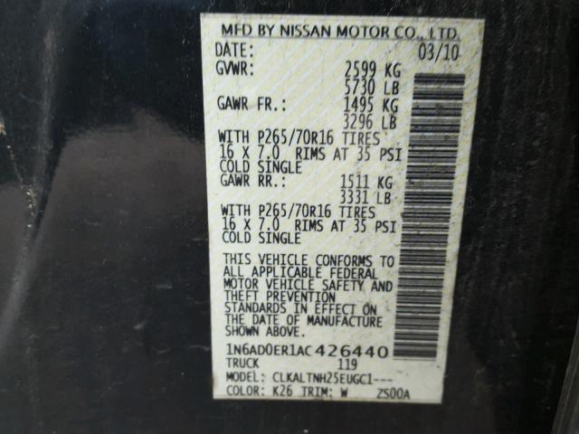 1N6AD0ER1AC426440 - 2010 NISSAN FRONTIER C CHARCOAL photo 10
