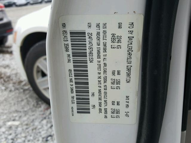 2D4FV47V87H831534 - 2007 DODGE MAGNUM SXT WHITE photo 10