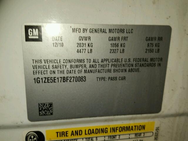 1G1ZE5E17BF270083 - 2011 CHEVROLET MALIBU LTZ 白色 照片 10