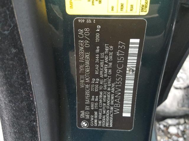 WBANV13579C151737 - 2009 BMW 528 XI GREEN photo 10