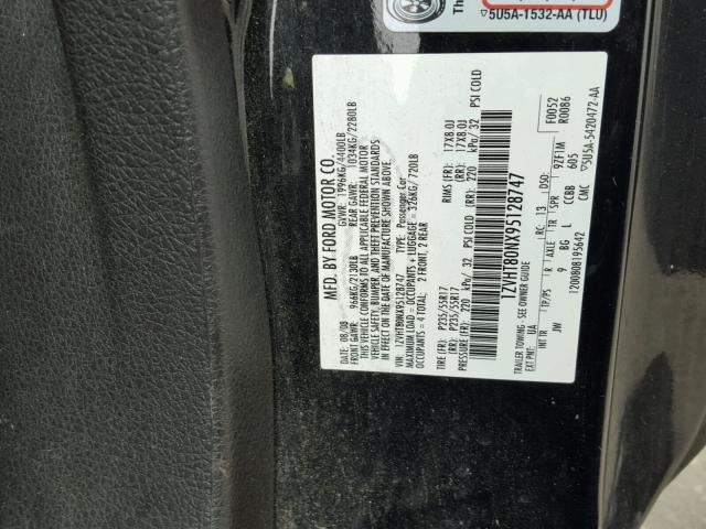 1ZVHT80NX95128747 - 2009 FORD MUSTANG BLACK photo 10