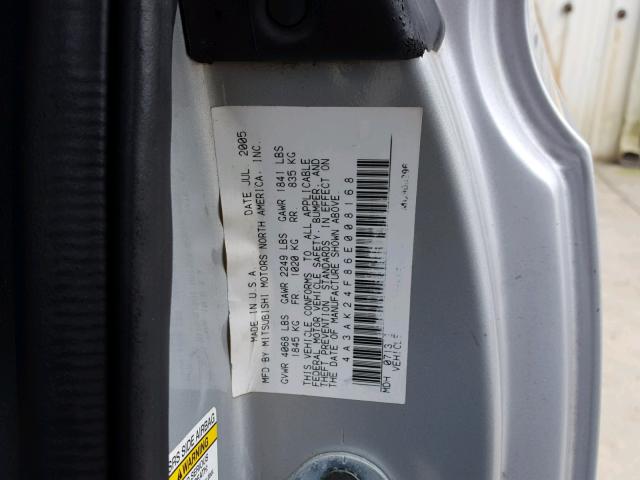 4A3AK24F86E008168 - 2006 MITSUBISHI ECLIPSE GS SILVER photo 10