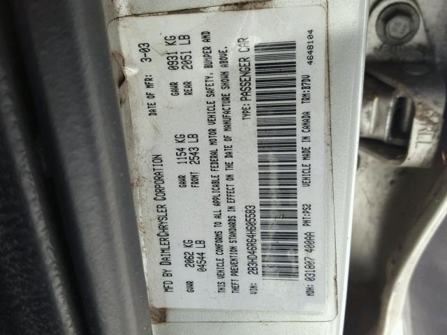 2B3HD46R64H605583 - 2004 DODGE INTREPID S SILVER photo 10