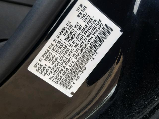 5FNRL38959B024344 - 2009 HONDA ODYSSEY TO BLACK photo 10