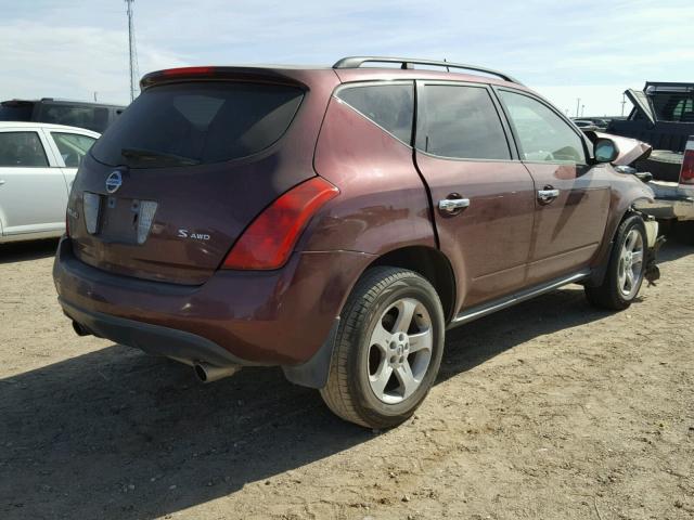 JN8AZ08W95W412218 - 2005 NISSAN MURANO SL BURGUNDY photo 4