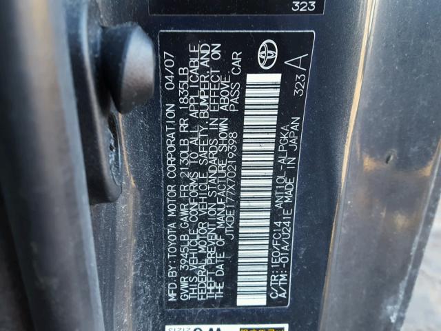 JTKDE177X70219398 - 2007 TOYOTA SCION TC 灰色 照片 10