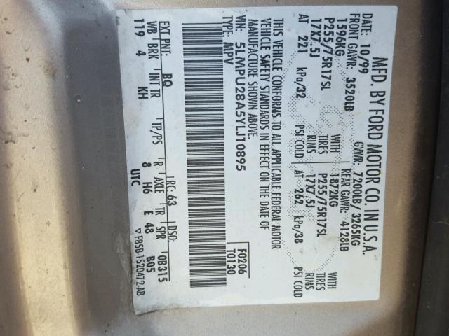 5LMPU28A5YLJ10895 - 2000 LINCOLN NAVIGATOR 棕色 照片 10