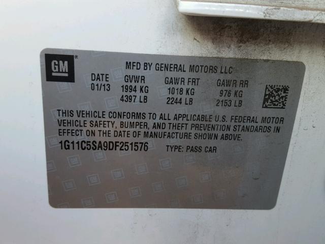 1G11C5SA9DF251576 - 2013 CHEVROLET MALIBU 1LT 白色 照片 10