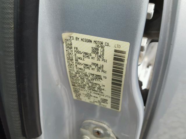 1N6MD27Y73C408475 - 2003 NISSAN FRONTIER C SILVER photo 10