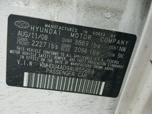 KMHDU4AD9AU855669 - 2010 HYUNDAI ELANTRA BL WHITE photo 10