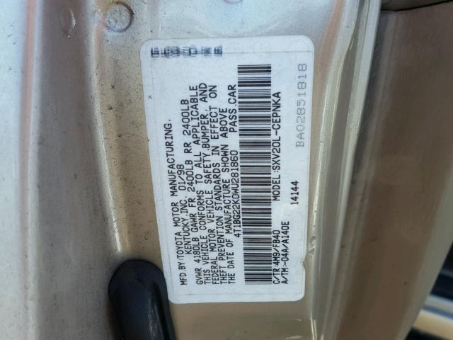 4T1BG22K0WU281860 - 1998 TOYOTA CAMRY CE BEIGE photo 10