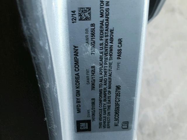 KL8CD6S93FC735796 - 2015 CHEVROLET SPARK 1LT Серебристый фото 10