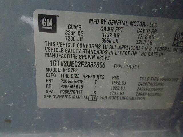 1GTV2UEC2FZ382806 - 2015 GMC SIERRA K15 BLUE photo 10