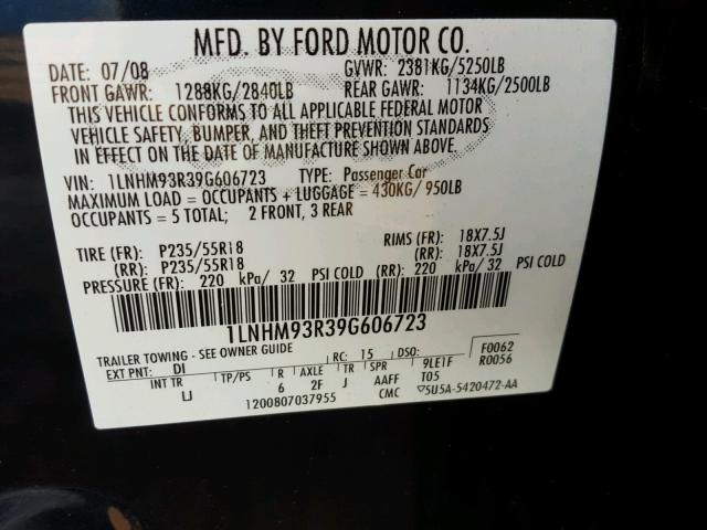 1LNHM93R39G606723 - 2009 LINCOLN MKS BLUE photo 10