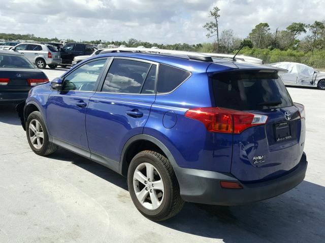 2T3WFREV9EW125986 - 2014 TOYOTA RAV4 XLE BLUE photo 3