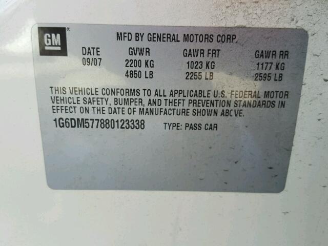 1G6DM577880123338 - 2008 CADILLAC CTS WHITE photo 10