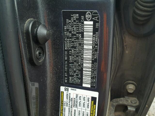 2T1KE40E99C012602 - 2009 TOYOTA COROLLA MA GRAY photo 10