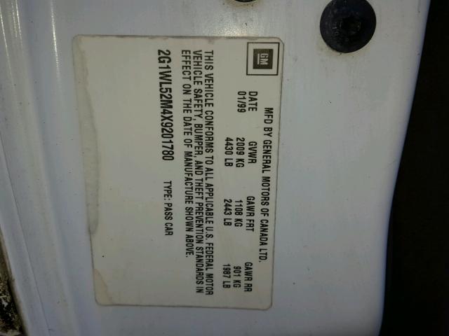 2G1WL52M4X9201780 - 1999 CHEVROLET LUMINA BAS თეთრი ფოტო 10