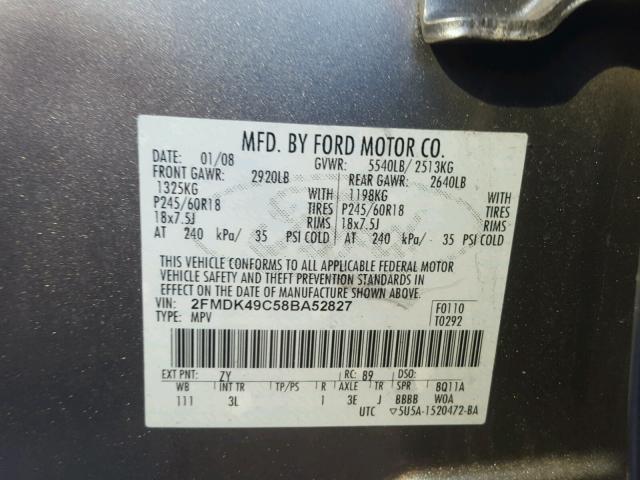 2FMDK49C58BA52827 - 2008 FORD EDGE LIMIT BLUE photo 10