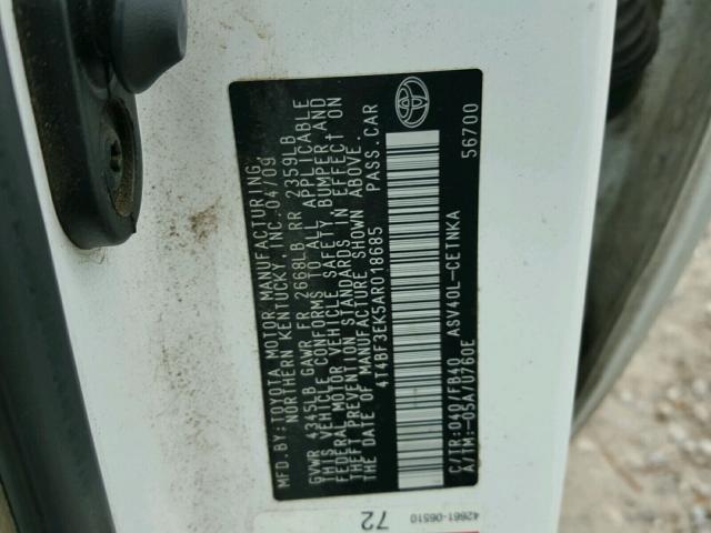 4T4BF3EK5AR018685 - 2010 TOYOTA CAMRY BASE WHITE photo 10