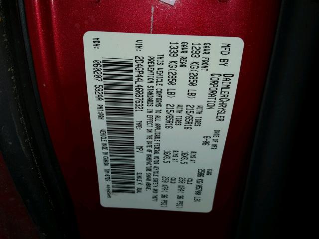 2D4GP44L46R876321 - 2006 DODGE GRAND CARA RED photo 10