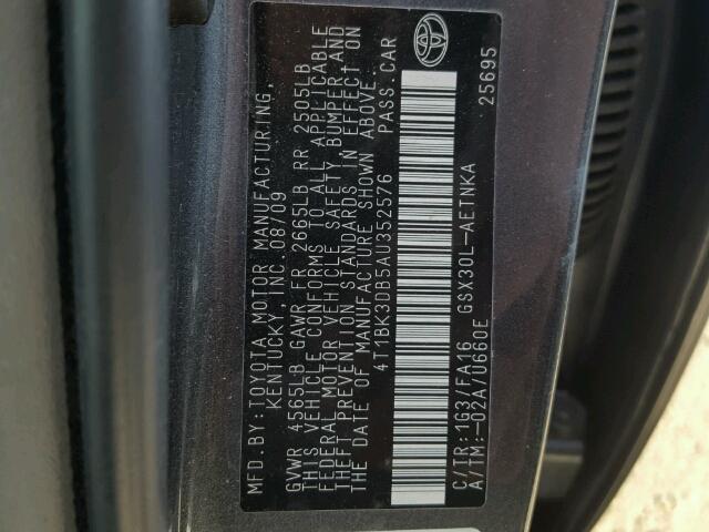 4T1BK3DB5AU352576 - 2010 TOYOTA AVALON XL GRAY photo 10