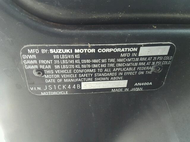 JS1CK44B8B2100634 - 2011 SUZUKI AN400 A BLACK photo 10